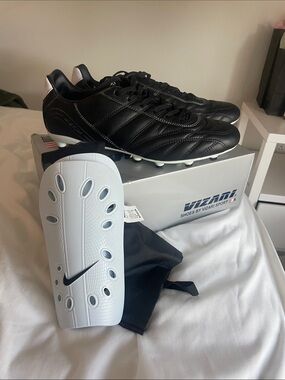 Men's Black Athletic Soccer Cleats with White Shin Guards